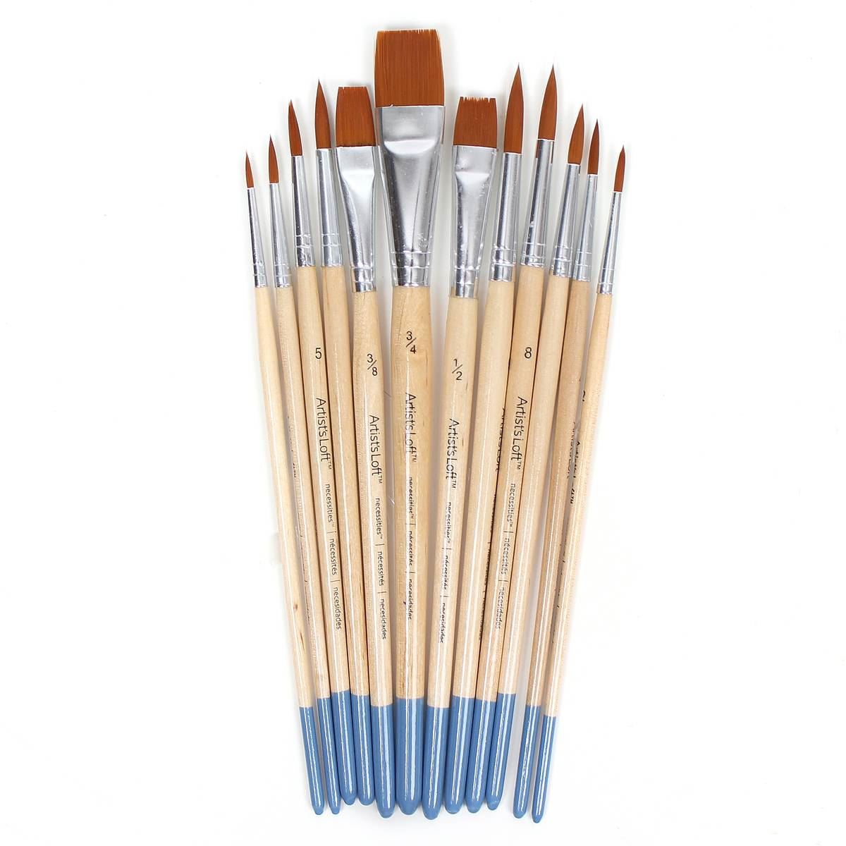 Artist's Loft Synthetic Flat And Round Brushes 12 Pack Acrylic Oil