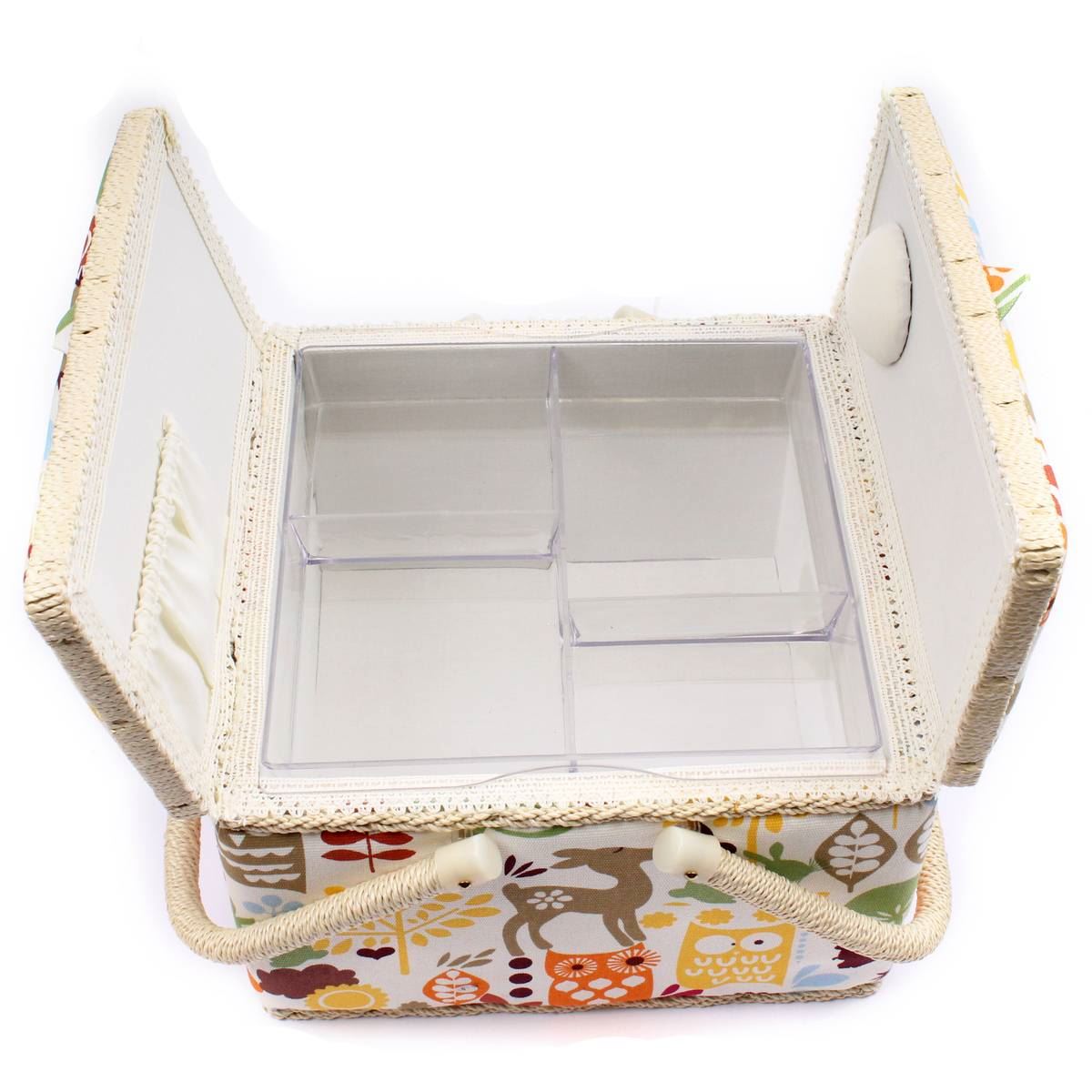Hobbycraft Woodland Twin Lid Sewing Box Basket Craft Storage Organizer