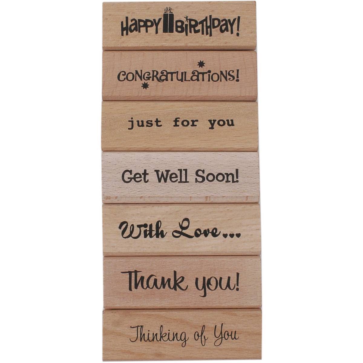 Hobbycraft Sentiments Wooden Rubber Stamps 7 Pack Cardmaking Stamping