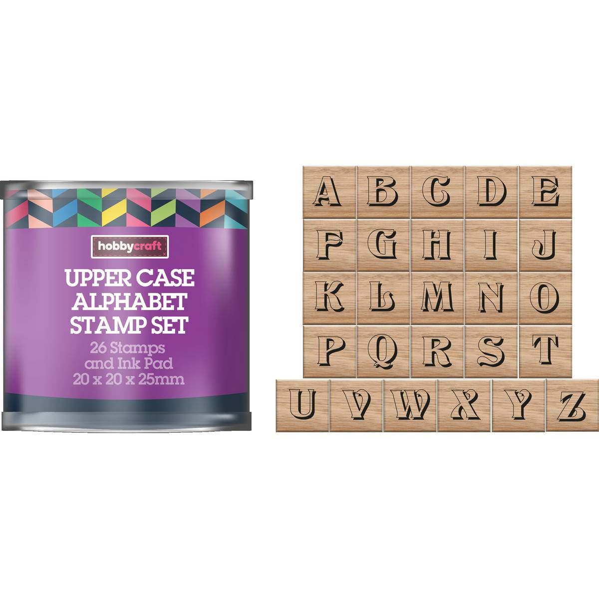 Hobbycraft Uppercase Alphabet Stamp Tub Letters Ink Pad 26 Pack Craft