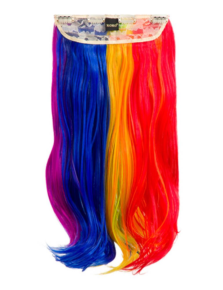 LADIES PARTY RAINBOW MULTICOLOUR LONG WAVY SYNTHETIC CLIP IN HAIR EXTENSION