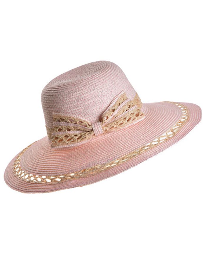 WOMENS STRAW BEACH HATS FEDORA FLOPPY BOW STRIPE WICKER CAP