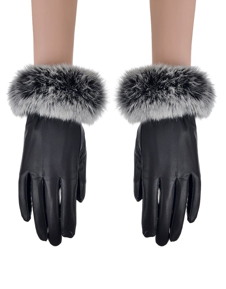NEW LADIES ONE SIZE FLUFFY REAL RABBIT FUR CUFFS LEATHER LINING GLOVES