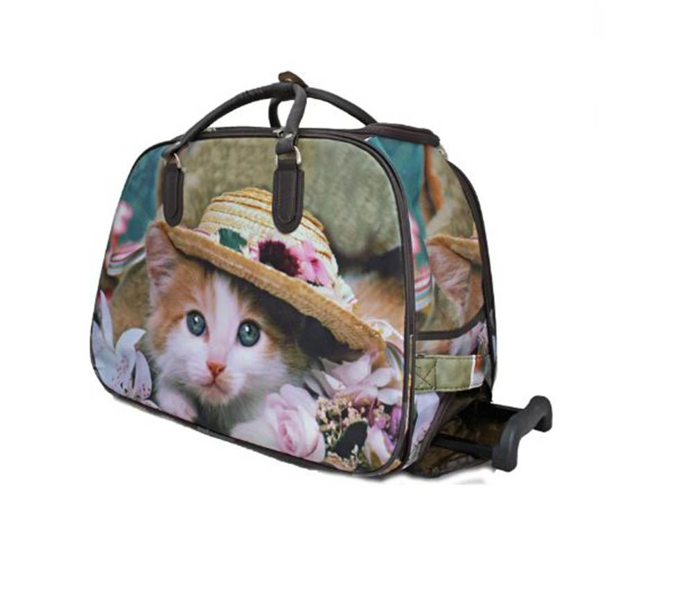 NEW DOG CAT PRINT LUGGAGE BAG HOLIDAY TRAVEL WHEELED HANDLE SUITCASE