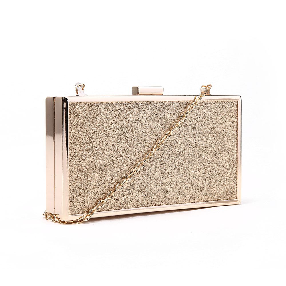NEW FRAME BOX FAUX LEATHER GLITTER HARD COMPACT CHAIN LADIES CLUTCH HANDBAG