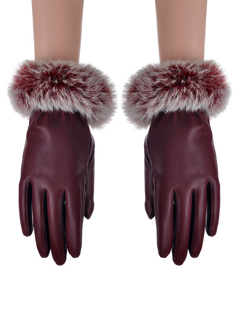 NEW LADIES ONE SIZE FLUFFY REAL RABBIT FUR CUFFS LEATHER LINING GLOVES