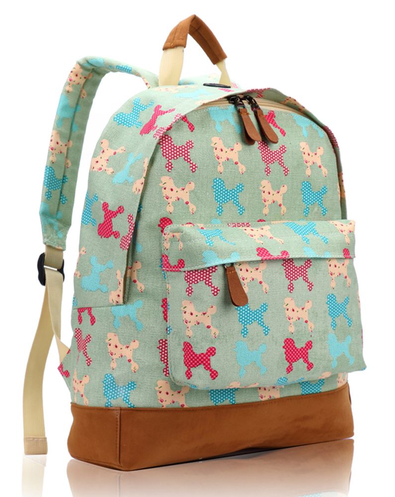 NEW CANVAS SAUSAGE DOG POODLE PRINT BACKPACK SCHOOL TRAVEL COLLEGE RUCKSACK
