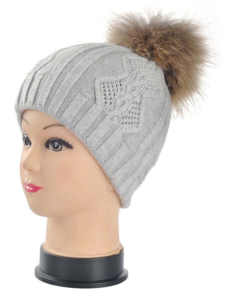 fur pom pom bobble hat