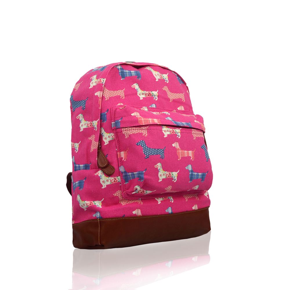 NEW CANVAS SAUSAGE DOG POODLE PRINT BACKPACK SCHOOL TRAVEL COLLEGE RUCKSACK