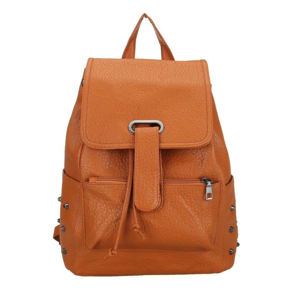 LADIES NEW PU LEATHER FRONT ZIP POCKET DRAWSTRING STUDDED SIDES BACKPACK