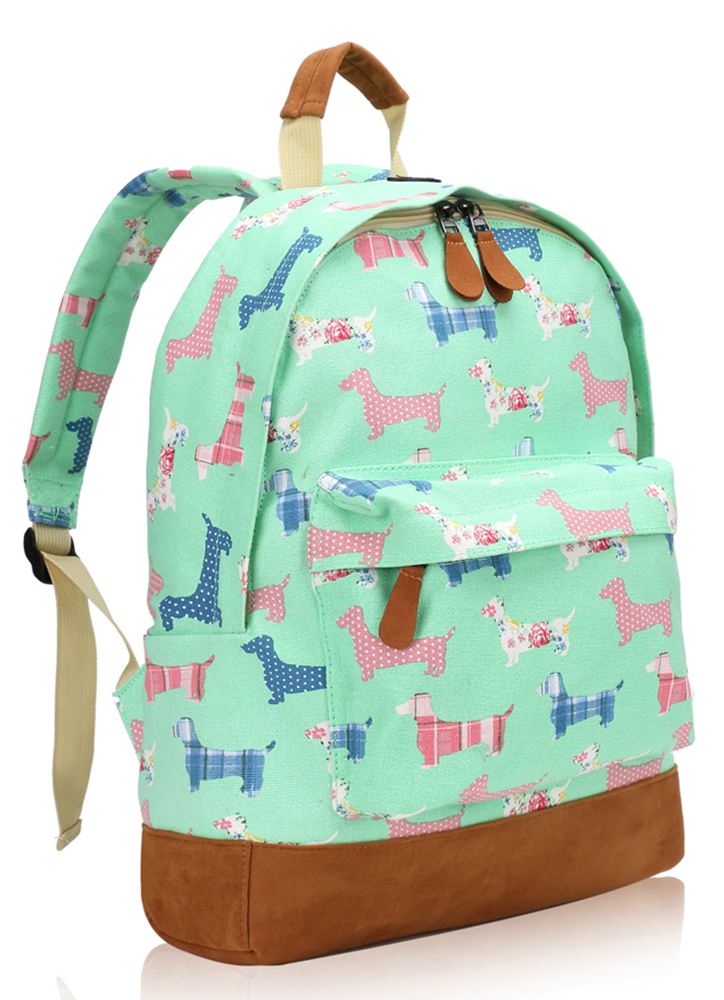 NEW CANVAS SAUSAGE DOG POODLE PRINT BACKPACK SCHOOL TRAVEL COLLEGE RUCKSACK