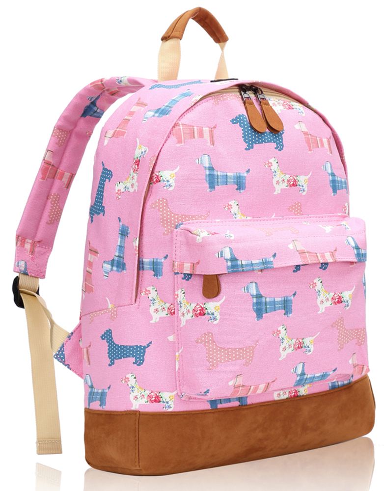 NEW CANVAS SAUSAGE DOG POODLE PRINT BACKPACK SCHOOL TRAVEL COLLEGE RUCKSACK