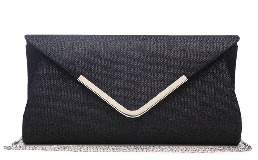 NEW LADIES SHIMMER SILVER TRIM CHAIN CLUTCH BAG ENVELOPE EVENING BAG