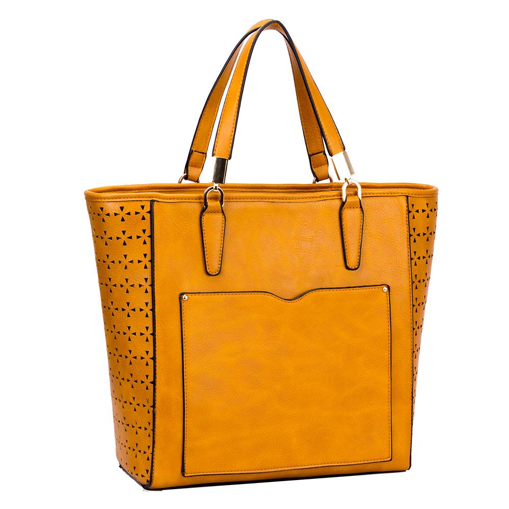 LADIES NEW LASER CUT PATTERN FRONT POCKET PU LEATHER SHOPPER SHOULDER TOTE BAG eBay