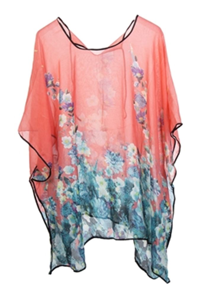 WOMENS SMALL FLORAL PRINT BAGGY SWIMWEAR BEACH DRESS KIMONO KAFTAN