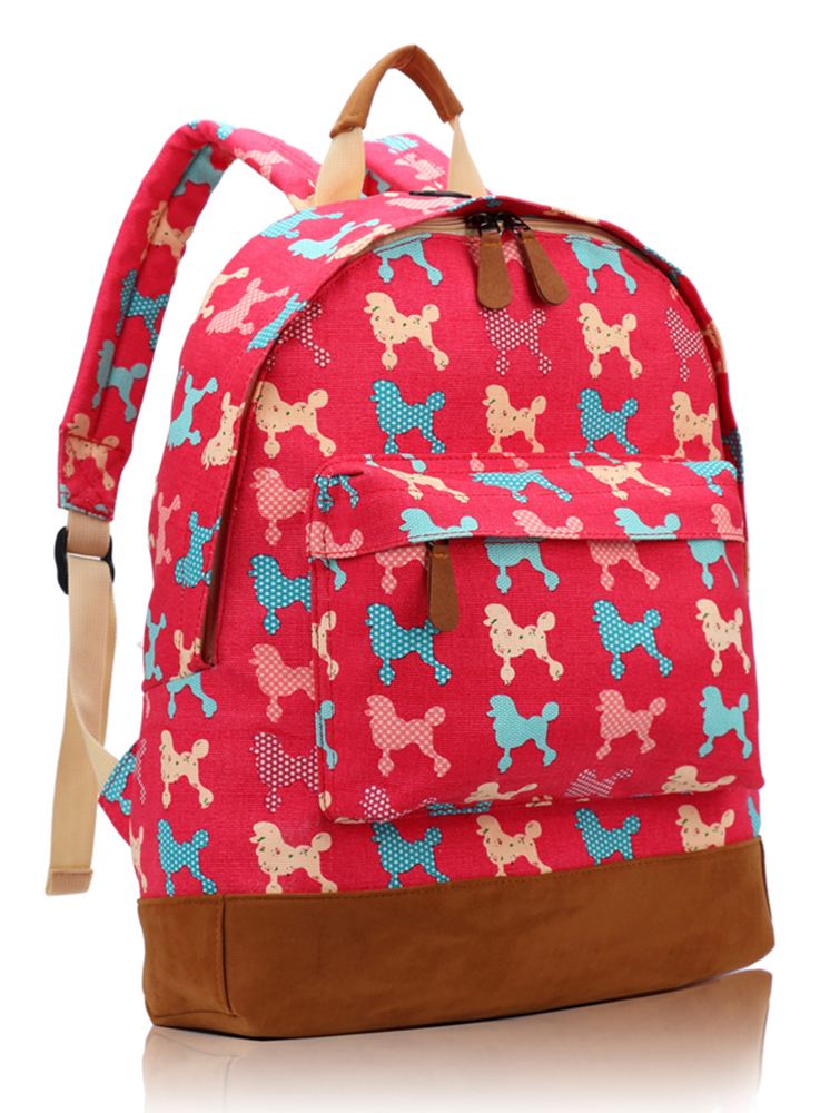 NEW CANVAS SAUSAGE DOG POODLE PRINT BACKPACK SCHOOL TRAVEL COLLEGE RUCKSACK