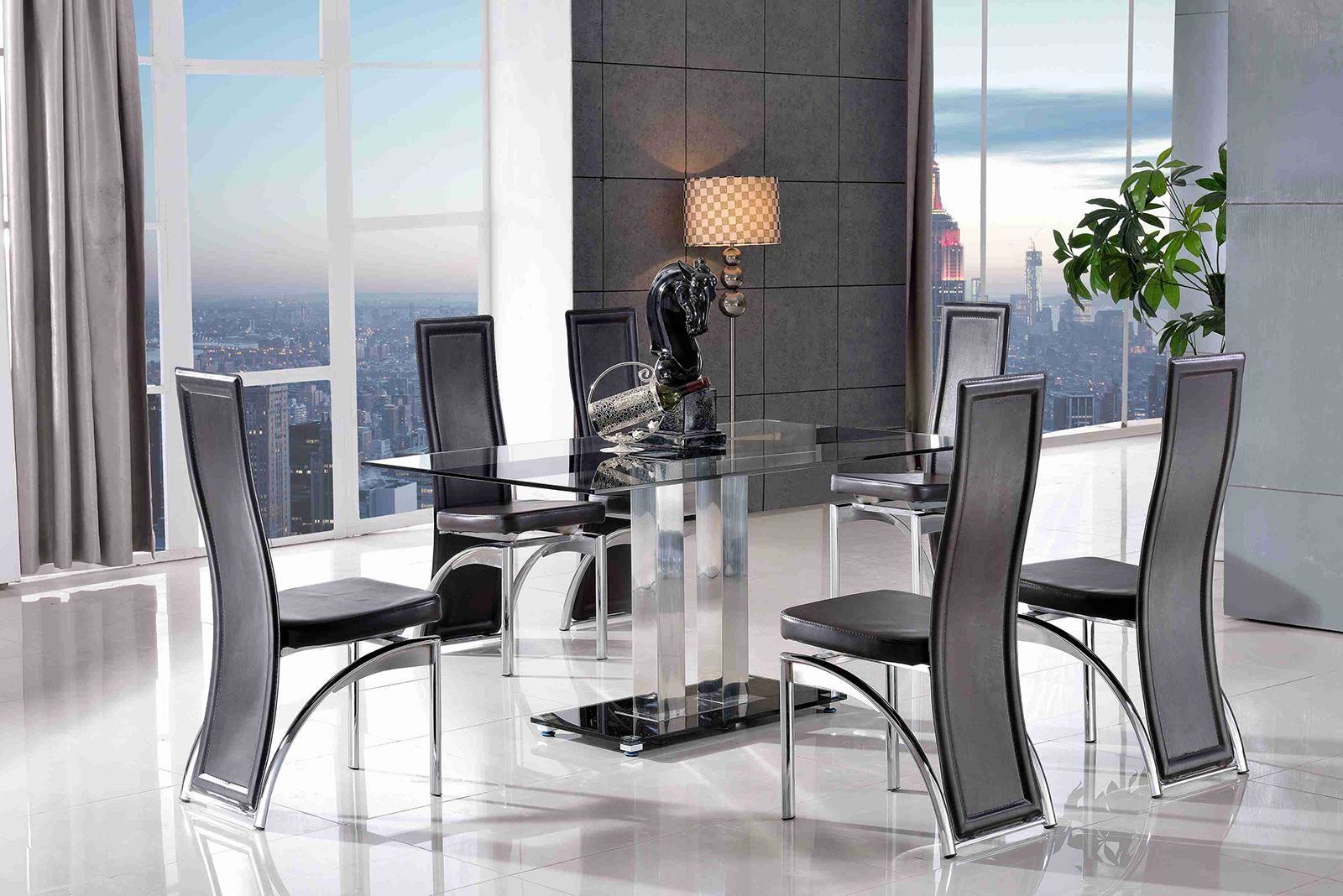 Roma Designer Black Glass Dining Table And Chair Set EBay