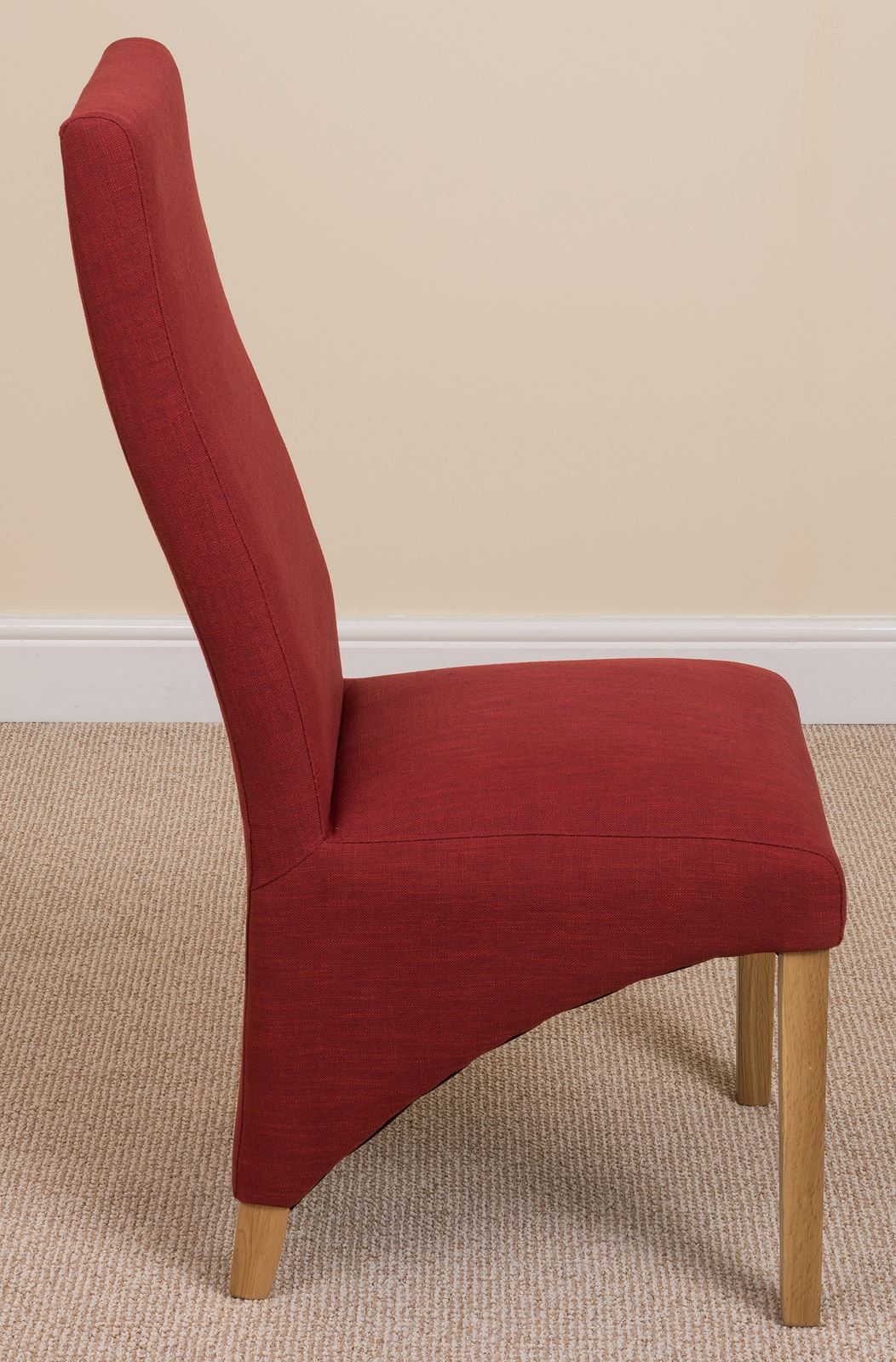 Lola Curved Back Red Fabric Dining Room Kitchen Chairs with Solid Oak