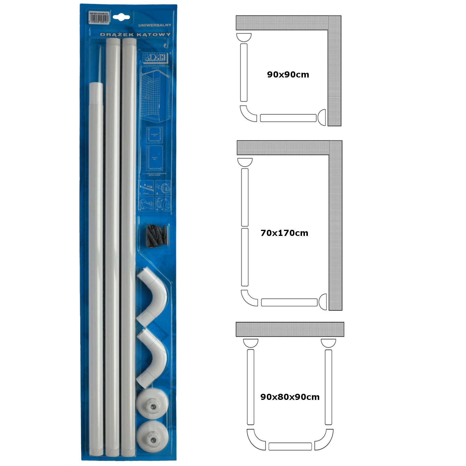 U&L Shape Corner Shower Rail 3 Way Angled Wall Adapter Ceiling Support