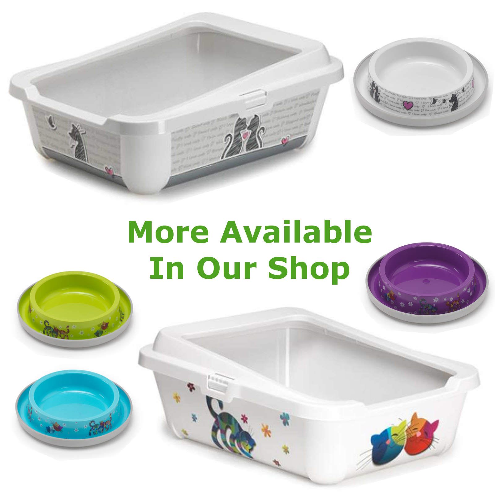 Cat Large Litter Tray With Rim 51x39x19cm + 2 Bowls 0.2L Box Bowl Pan