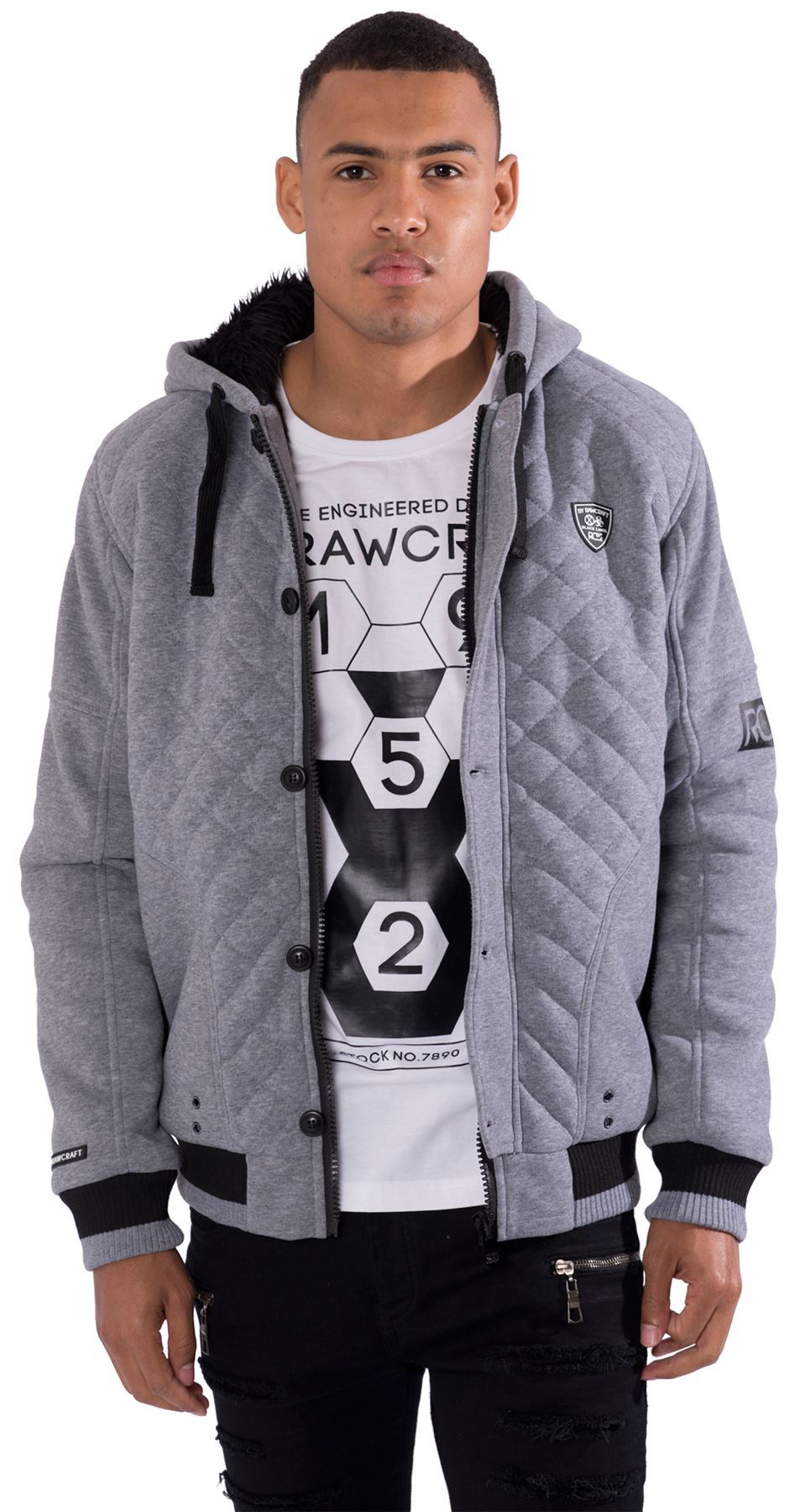 Mens Hoodie Fur Lined Hood Jacket Zip Through Buttons By Rawcraft Sizes M-XXL | eBay