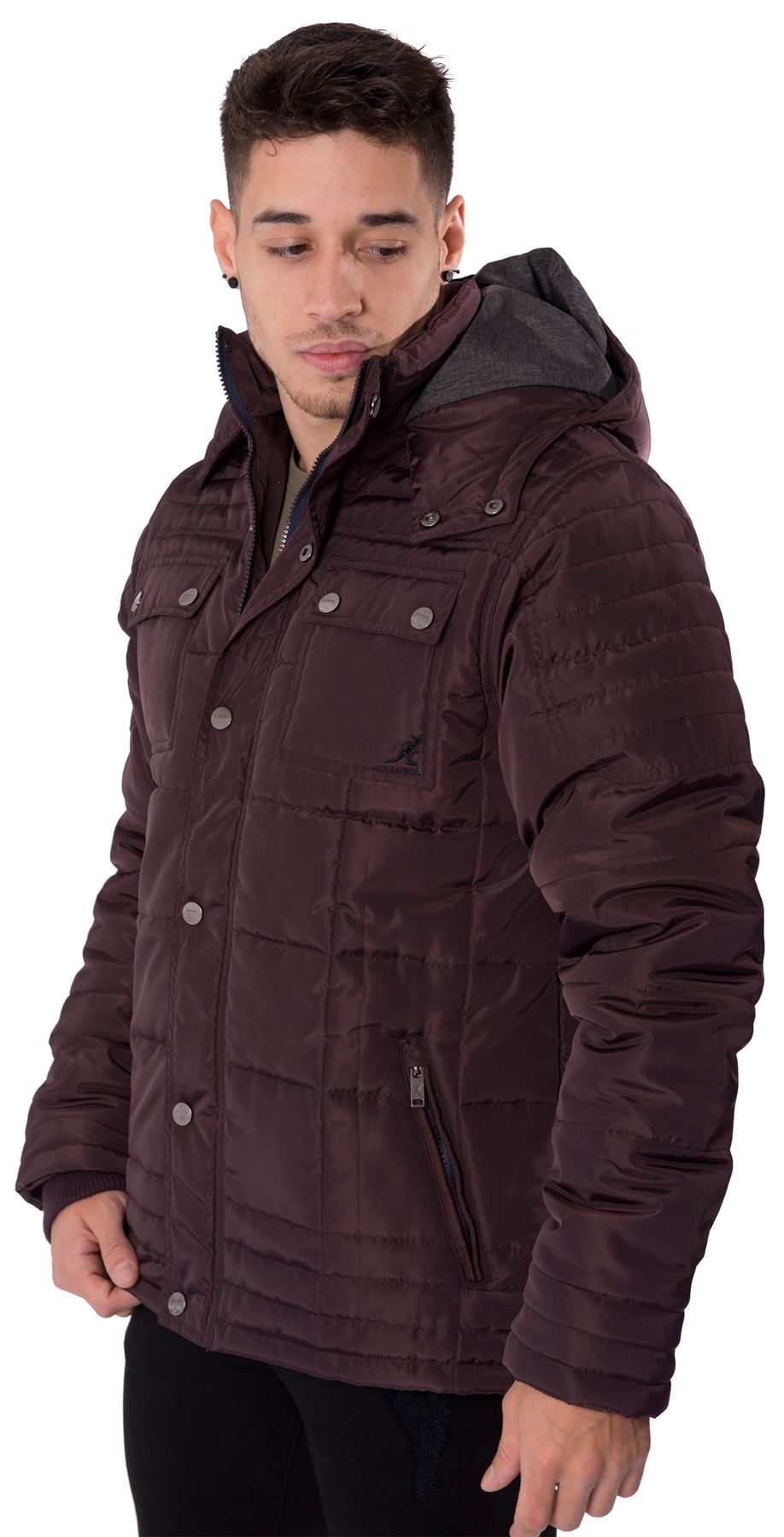 Kangol Mens Casual Quilted Coat Hooded Zip Through Winter Jacket Sizes