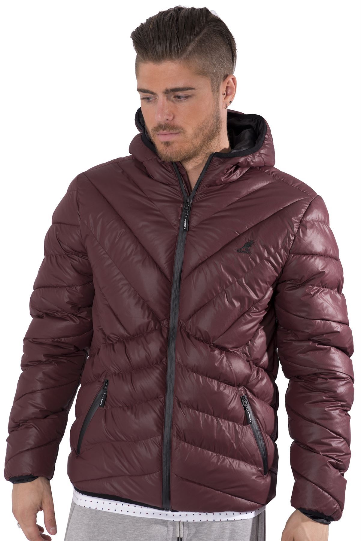 Kangol Mens Quilted Puffer Zip up Jacket Streetwear Hooded Winter Coat