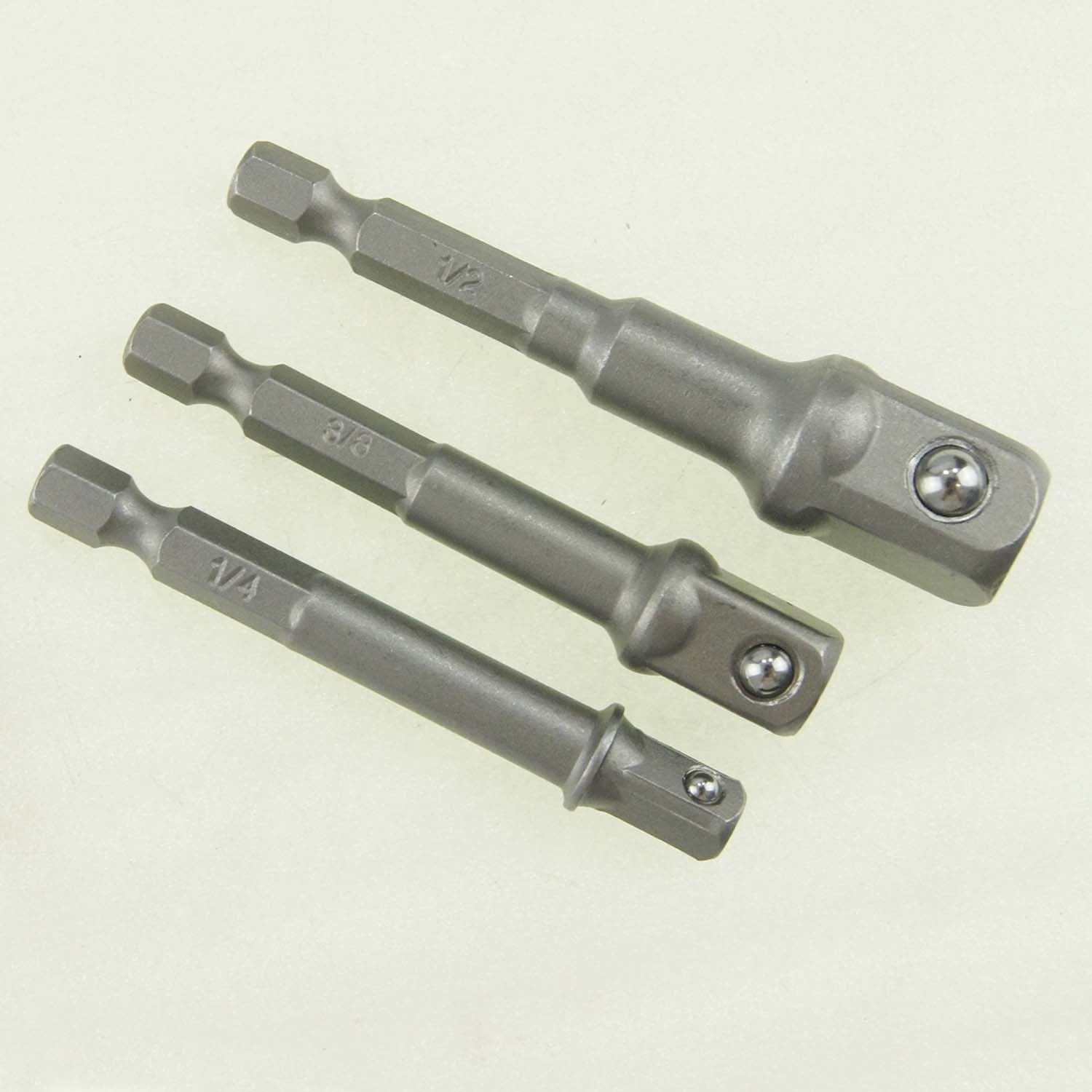 3pcs Socket Adapter Hex Shank 1/4",3/8",1/2" Impact Drill BIts Driver