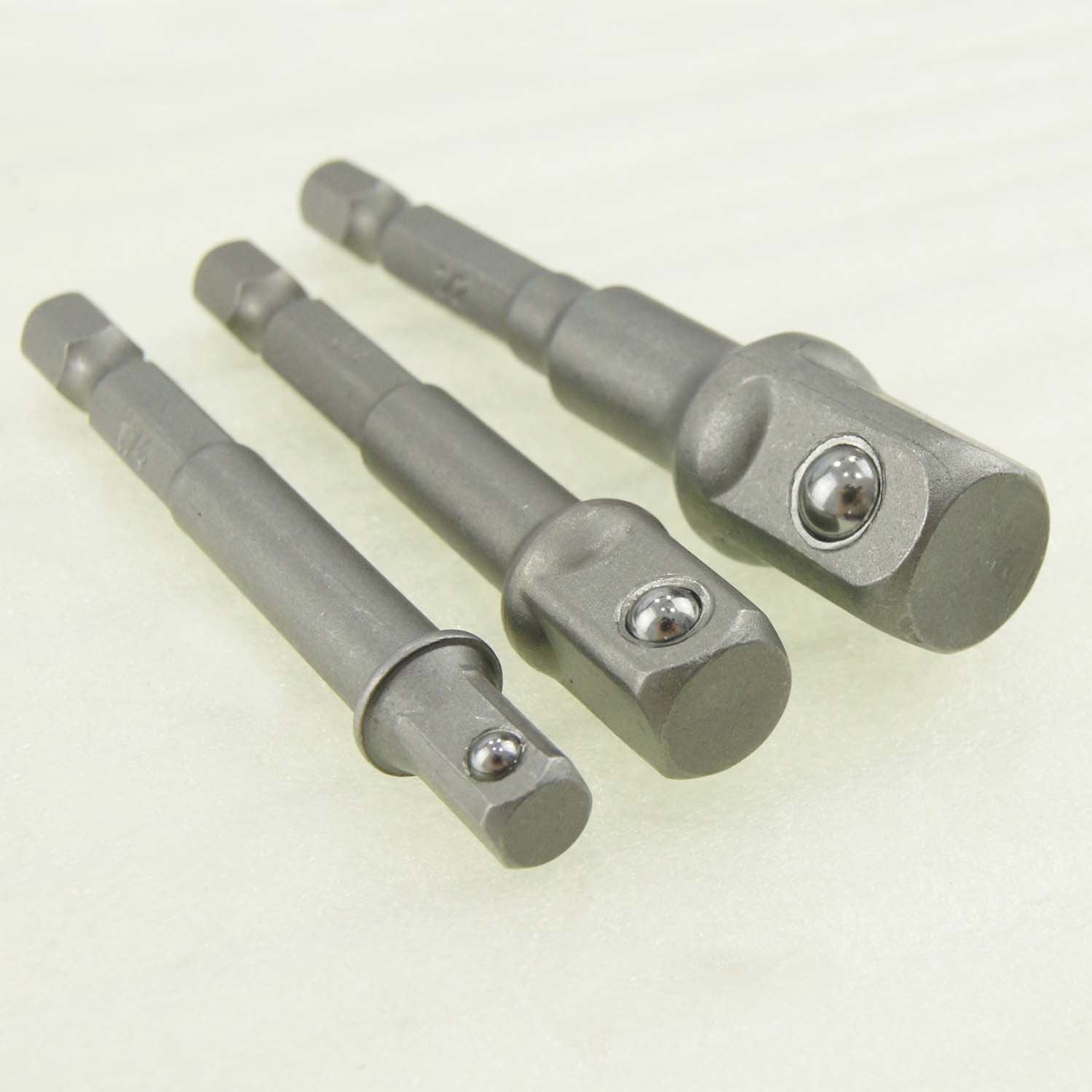 3pcs Socket Adapter Hex Shank 1/4",3/8",1/2" Impact Drill BIts Driver
