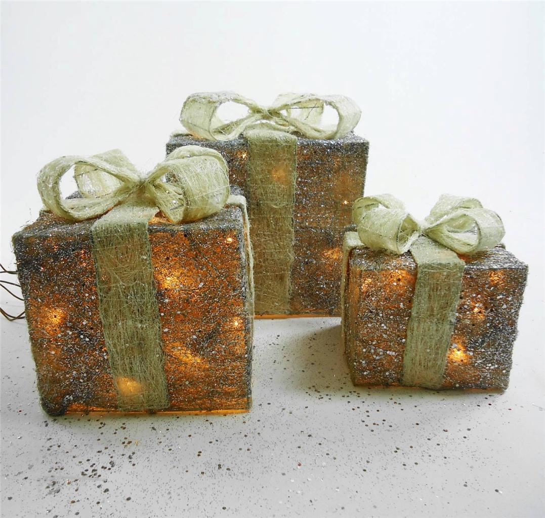 set of 3 led light up glitter christmas present parcel box set of 3 led light up glitter christmas present parcel box