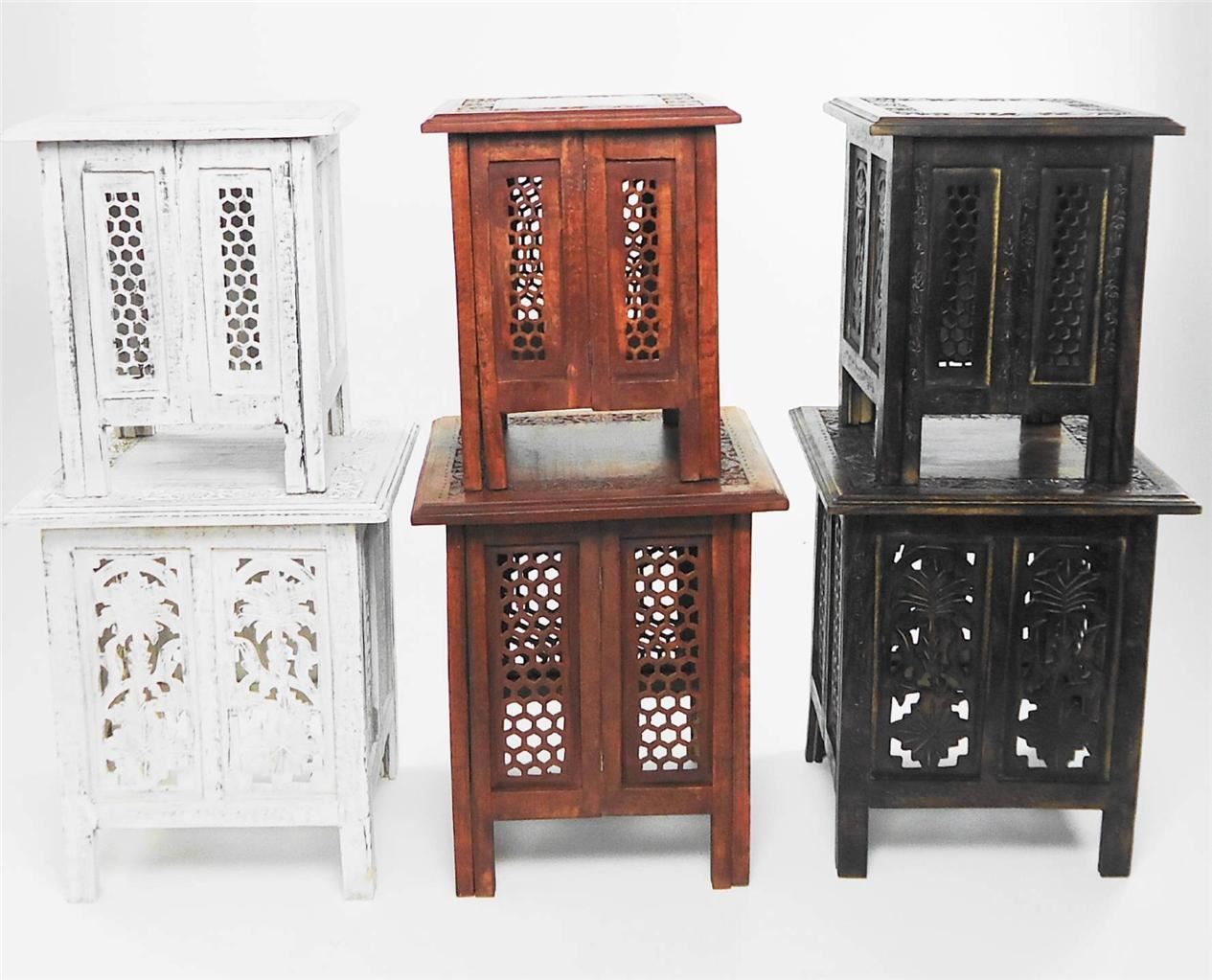 Beautiful Antique Effect Hand Carved Indian Wooden Table Side Coffee Beautiful Antique Effect Hand Carved Indian Wooden Table