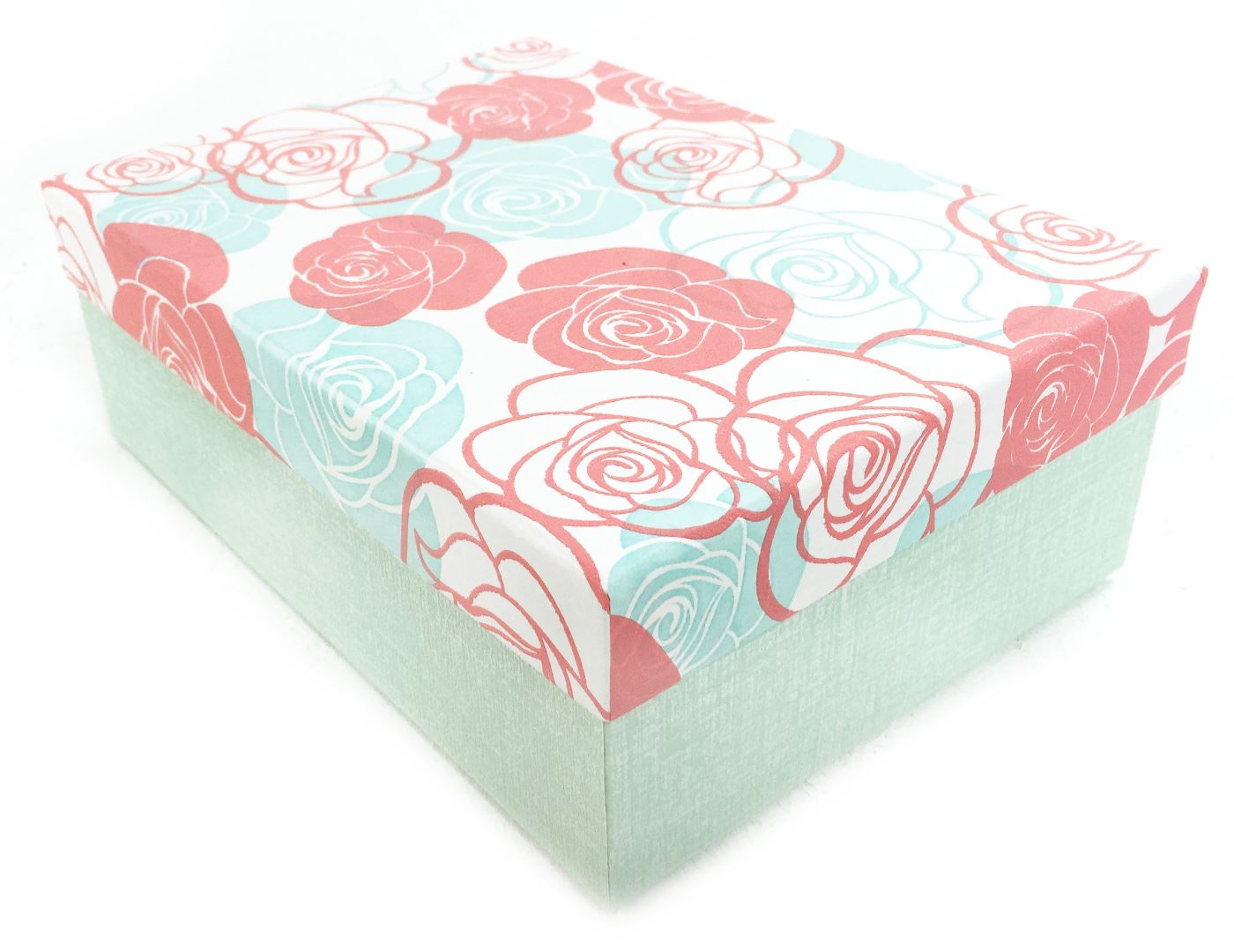Green Rose Flower Rectangle Hard Cardboard Craft Storage Xmas Brithday