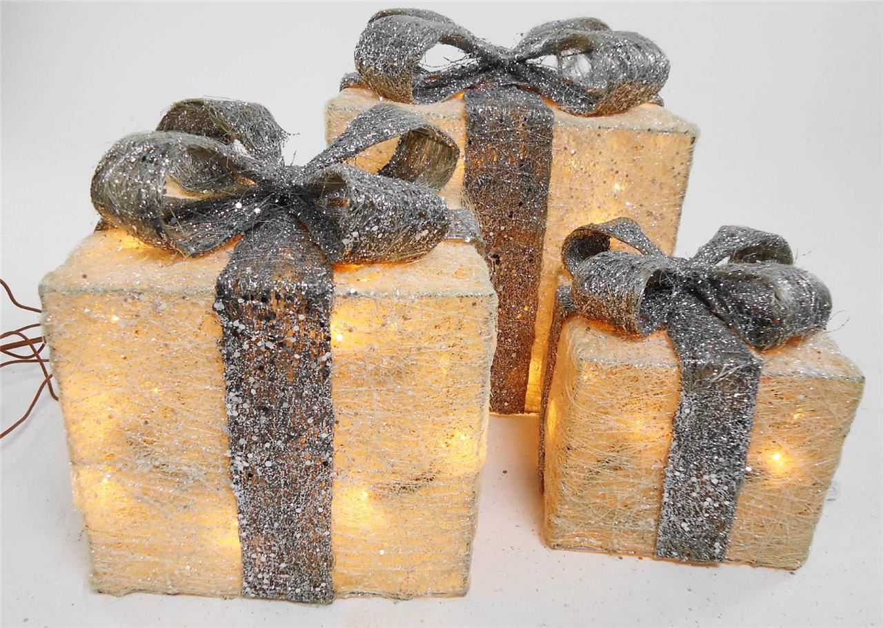set of 3 led light up glitter christmas present parcel box set of 3 led light up glitter christmas present parcel box
