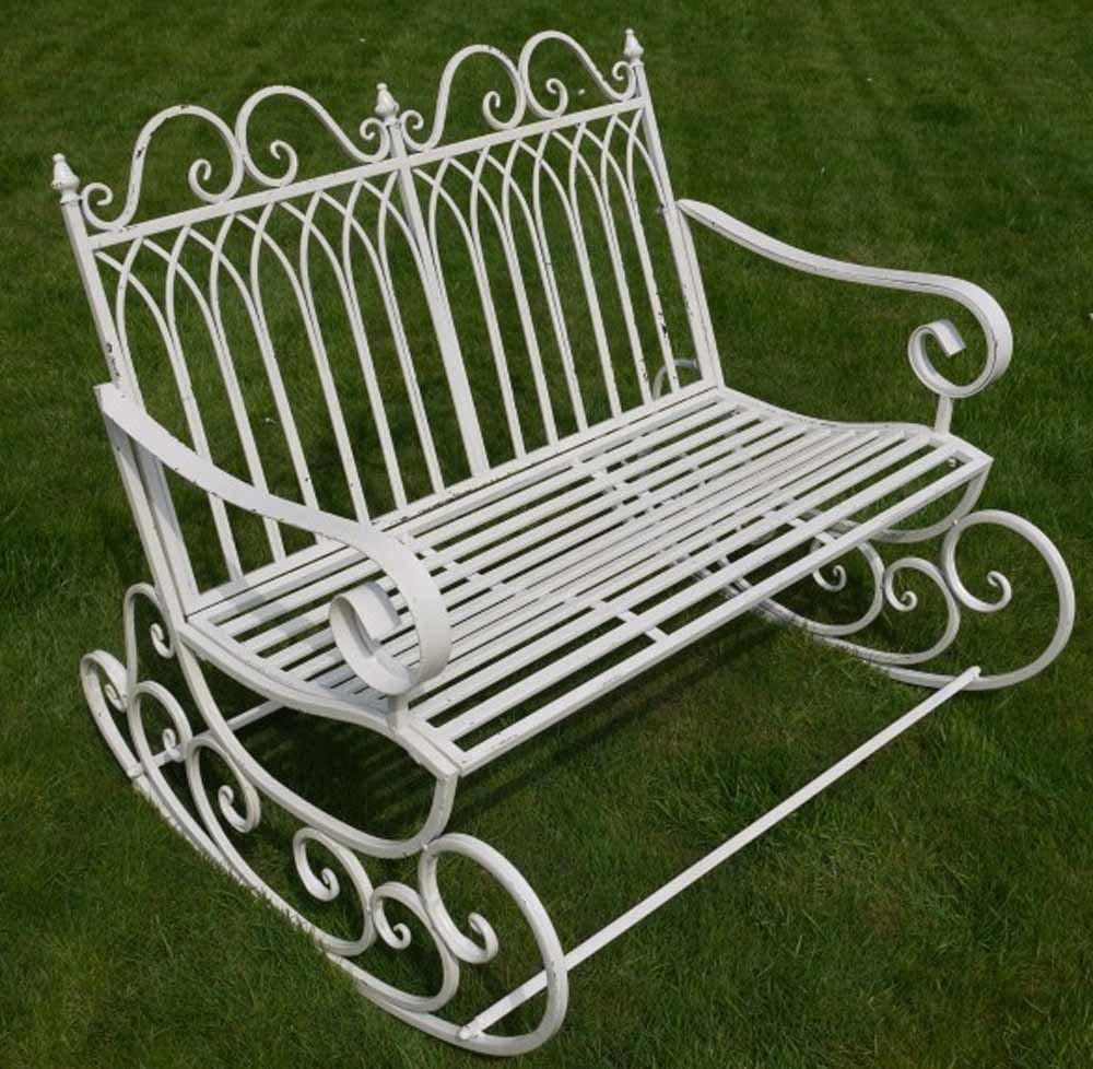 Victorian Style Metal Garden Rocking Bench In A Shabby Chic Finish