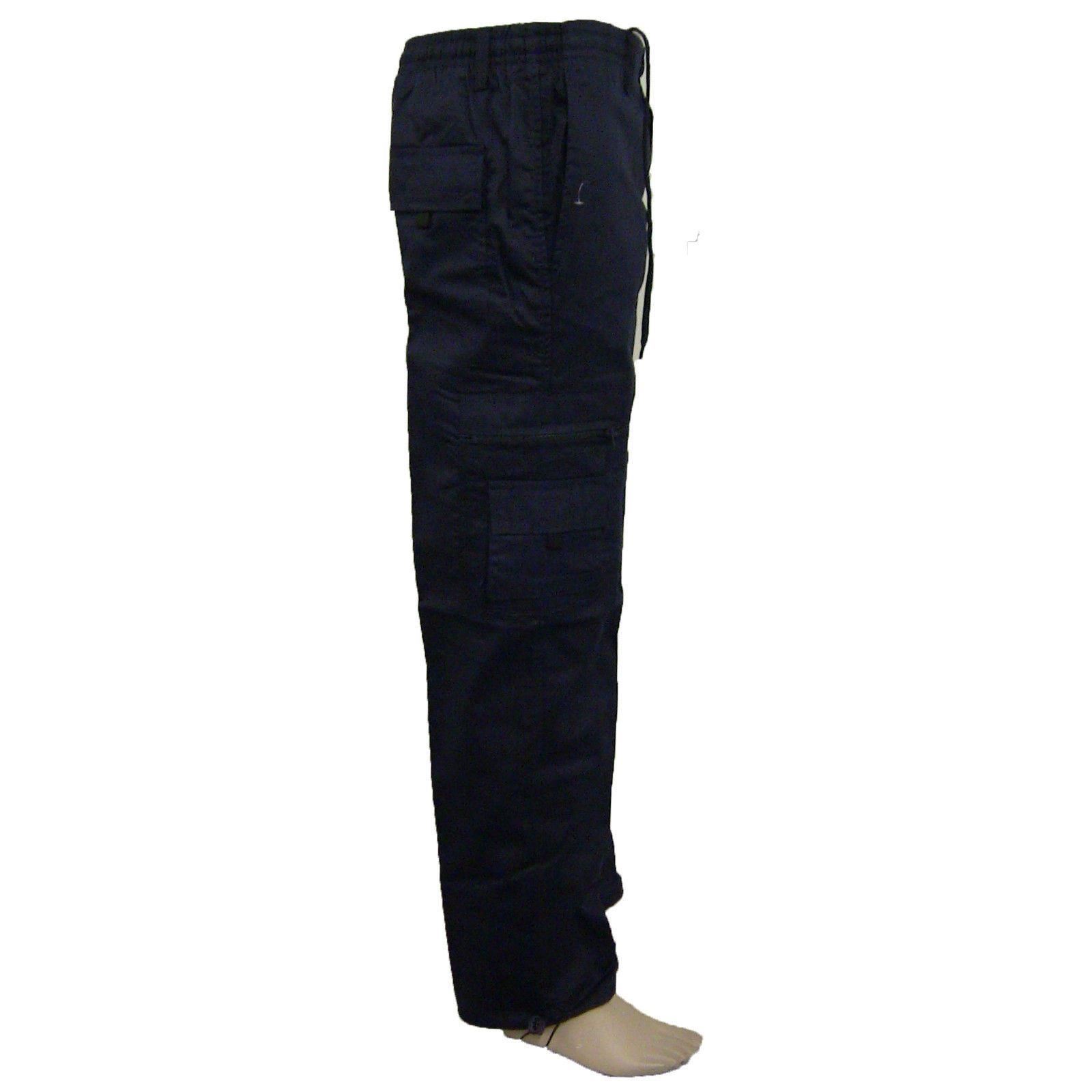 NEW MENS PLAIN CASUAL ELASTICATED LIGHTWEIGHT COTTON COMBAT TROUSERS