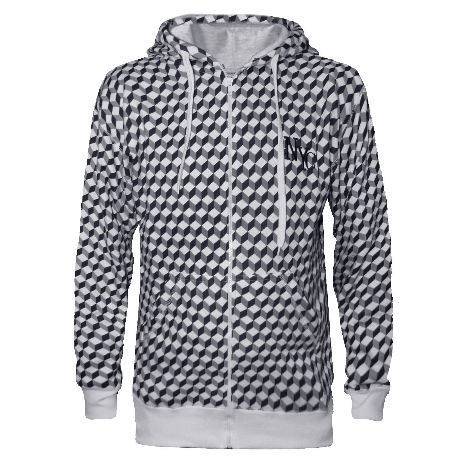 MENS HOODIES DIAMOND ZIP UP HOODED PRINT AZTEC SWEATSHIRT FRONT JUMPER