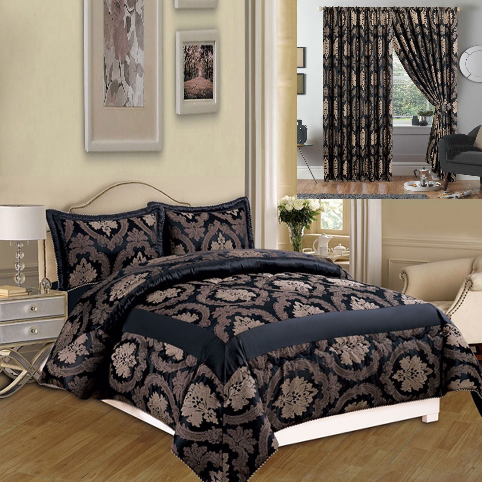 LUXURY JACQUARD BEDSPREAD QUILTED BEDROOM CURTAINS FULLY LINED PILLOW