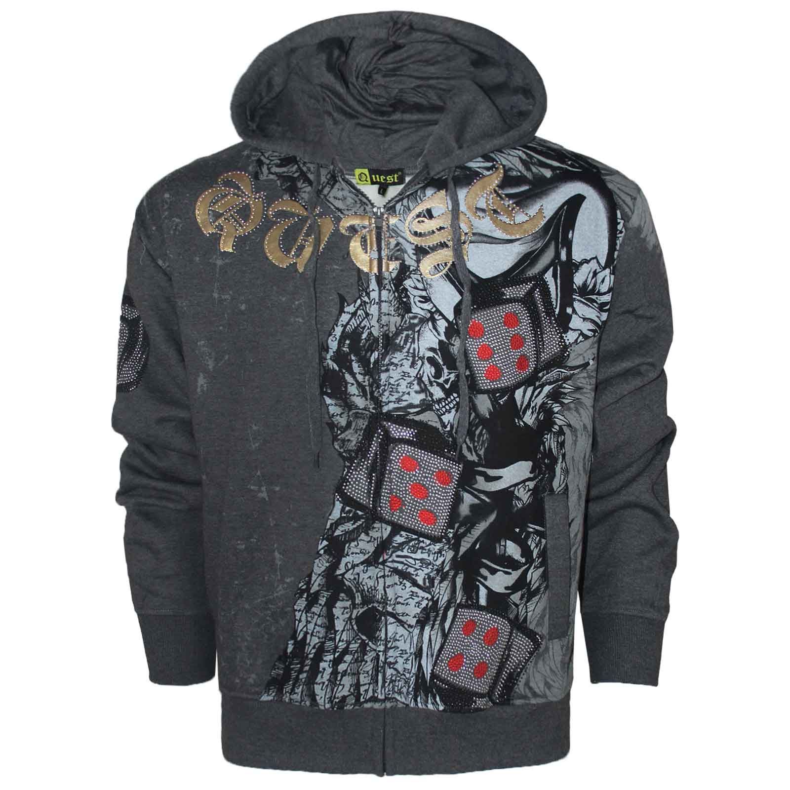 MENS HOODIES DIAMOND ZIP UP HOODED PRINT AZTEC SWEATSHIRT FRONT JUMPER