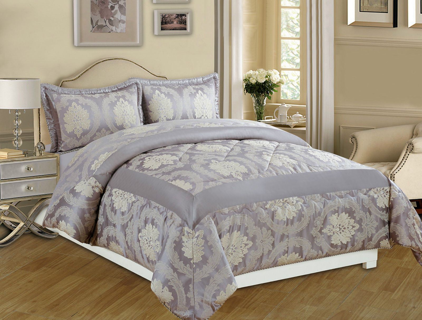 3PCS LUXURY BEDSPREAD JACQUARD QUILTED BED SPREAD COMFORTER SET PILLOW