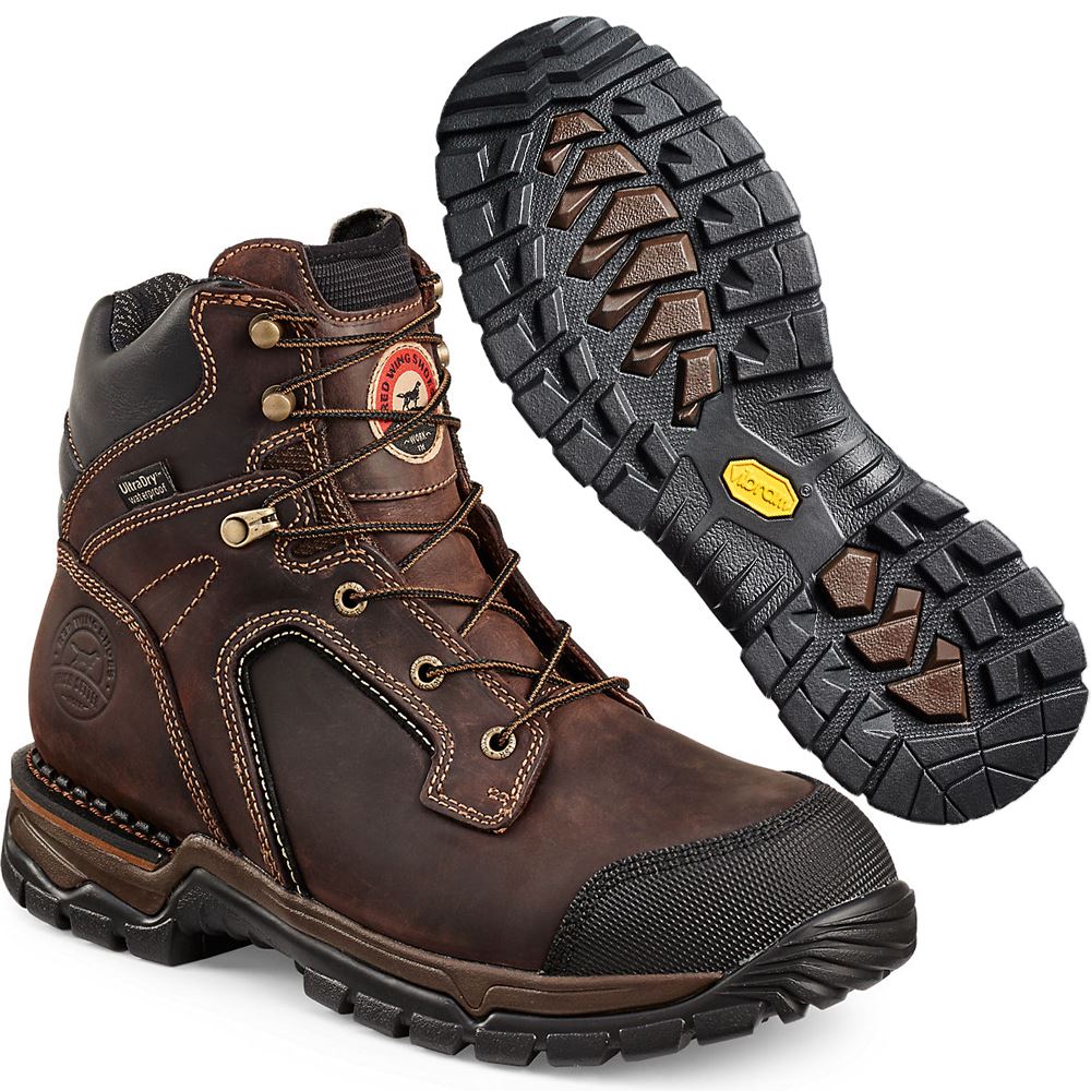 Irish Setter Mens 6" Two Harbors Brown Waterproof Steel Toe Work Boots