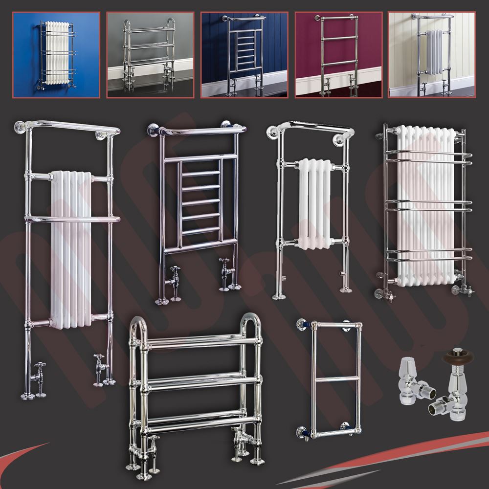 Traditional Bathroom Towel Rails Radiators Chrome & White, Wall & Floor