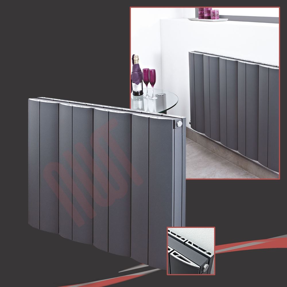Horizontal Black & Anthracite Designer Radiators Oval, Flat Panel