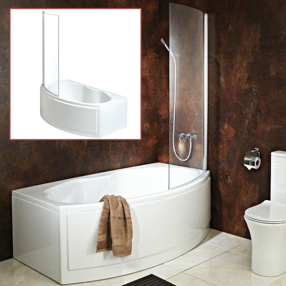 "California" BowFronted Bath Inc Hinged Curved Shower Screen & Bath