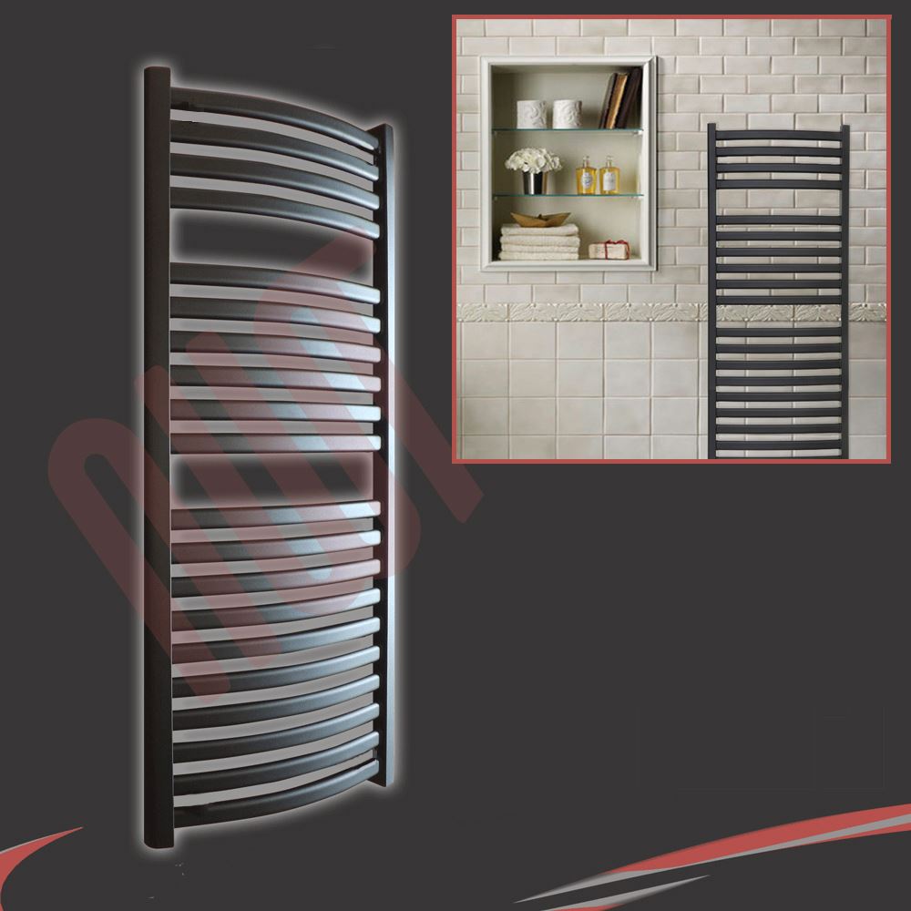 Black Designer Heated Towel Rail Radiators & Vlves Wall Mounted Central