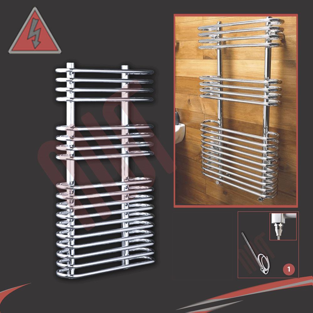 PREFILLED Designer Chrome & Black Electric Heated Towel Rails