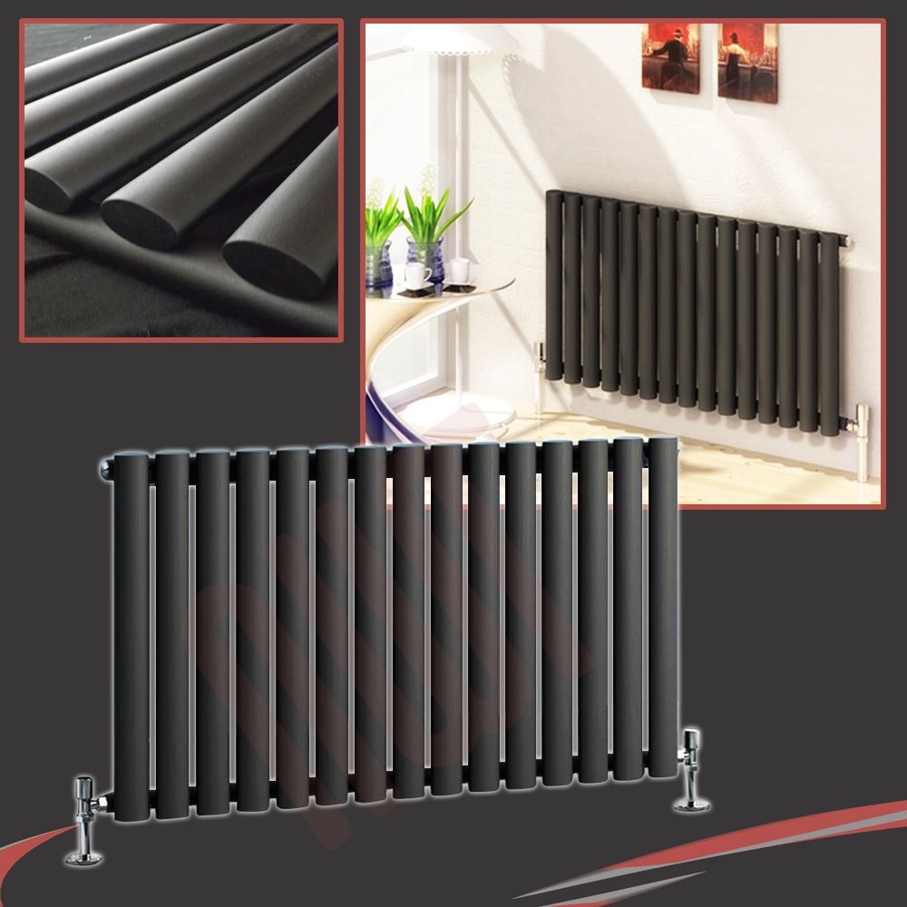Horizontal Black & Anthracite Designer Radiators Oval, Flat Panel