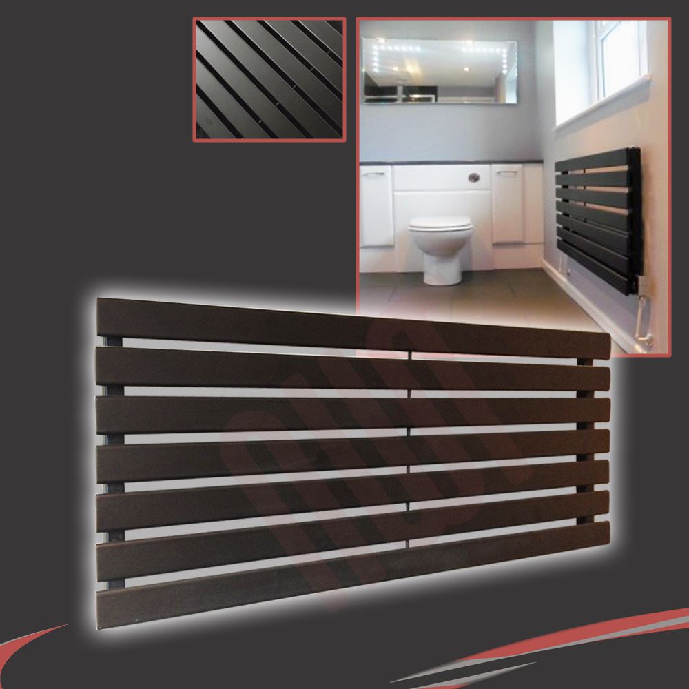 Horizontal Black & Anthracite Designer Radiators Oval, Flat Panel