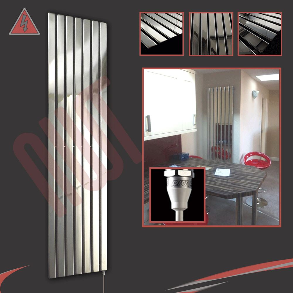 "Corwen" Chrome Electric Prefilled Vertical Panel Radiators + Heating Elements eBay