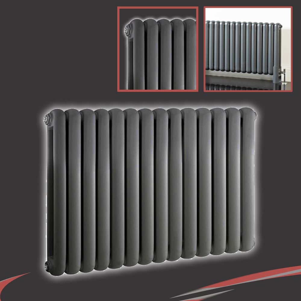 Horizontal Black & Anthracite Designer Radiators Oval, Flat Panel