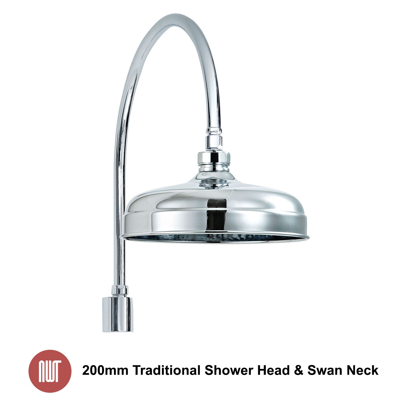 Chrome "Swan Neck" Shower Arm With Traditional 200mm Circular Shower